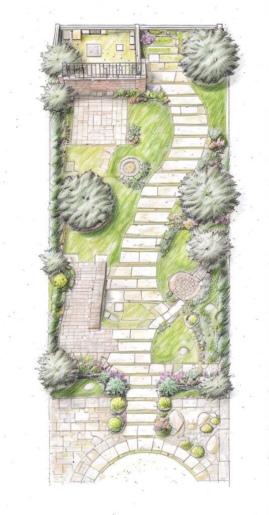 schizzo progettazione giardino mediterraneo