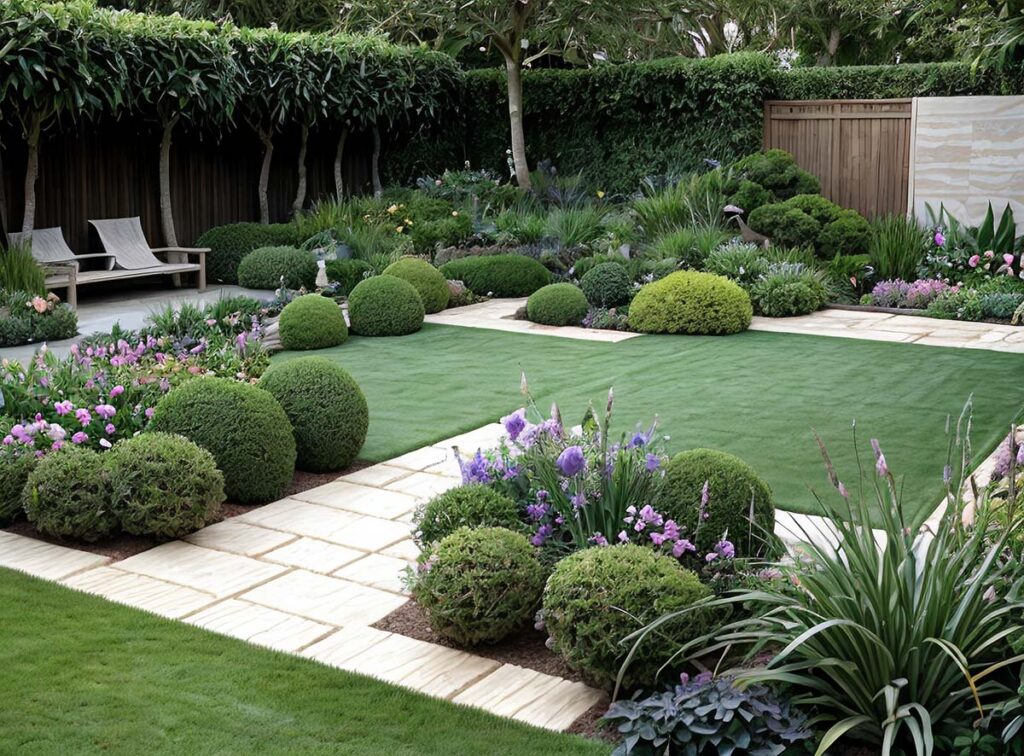 giardino elegante con ball bushes