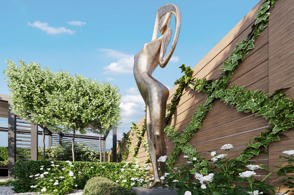 zoom statua nel giardino progetto